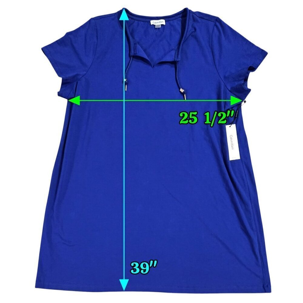 Calvin Klein NWT Blue Short Sleeve Shirt Dress CK Drawstring Comfy Stretch - Picture 3 of 9